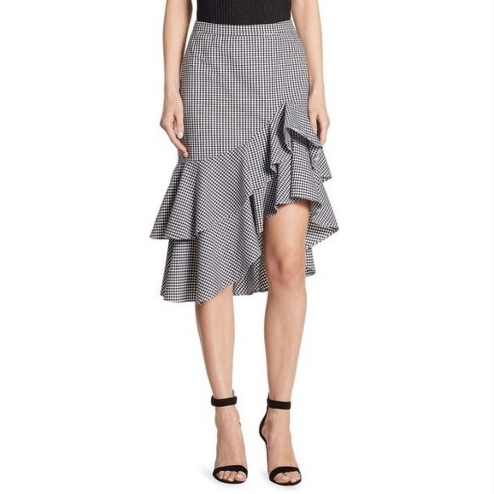 Scripted Gingham Tiered Ruffle Skirt